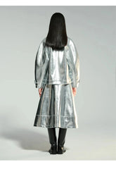 Luxurious Silver Metallic Oversized Jacket