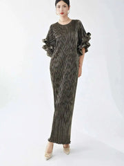 Luxury Pleats Ruffle Sleeves Maxi Dress