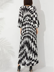 Women's New Houndstooth Pleated Chiffon Dress