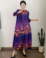 Abstract Pleated Trapeze Dress