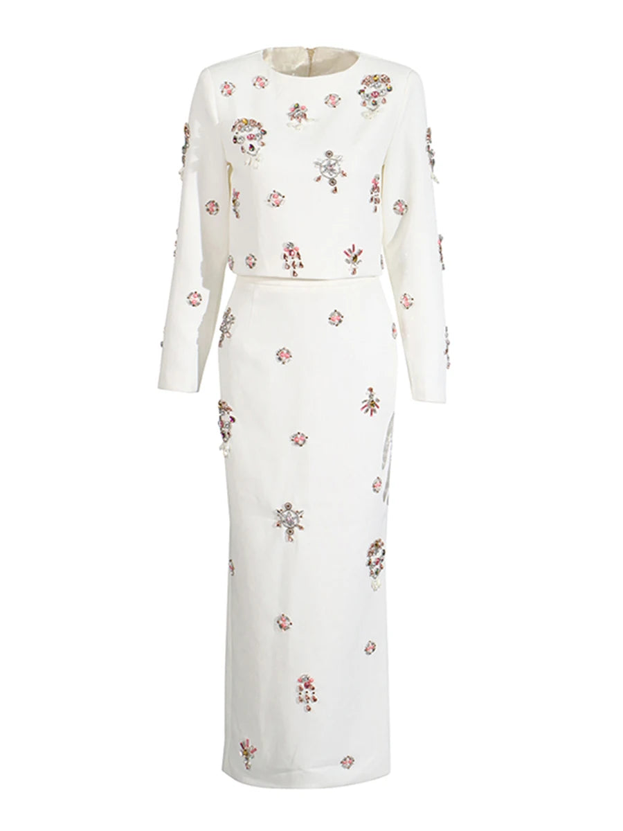 Luxury Crystal Top & Long Skirt Set