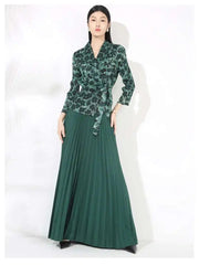 Leopard Pleated Skirt & Wrap Blouse