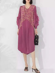 Luxury Plissé Floral Sleeve Dress