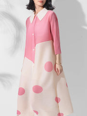 Luxury Japanese Pleated Polka Dot Blouse Dress