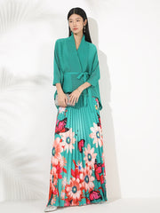 Truly Pleated 2-Piece Long Skirt & Coat Set