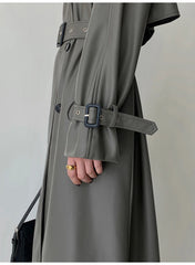 Women's Belted Faux Leather Trench Coat