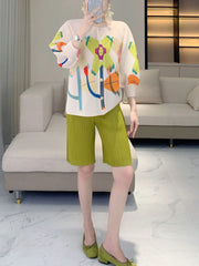 Elegant Plissé 3/4 Sleeve Cardigan