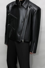 Men's Asymmetrical Faux Leather Moto Jacket