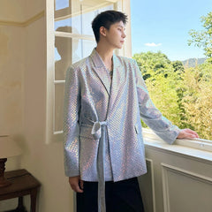 Blue Sequin Kimono Blazer for Men