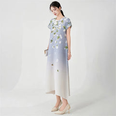 Luxury Floral Ombre Plisse Dress