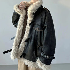 Men's Warm Faux Fur Shearling Suede Jacket