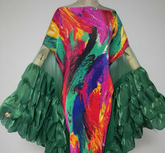 Luxury Plisse Wing-Sleeve Dress