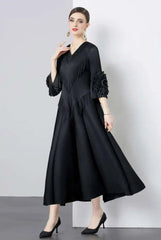 Plisse Floral Cape Sleeve Dress