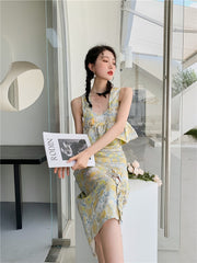 Vintage Chic Luxe Yellow Floral Top & Skirt