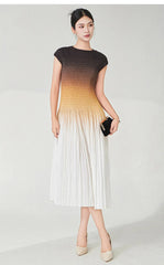 Designer Ombre Pleated Midi Dress