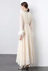 Luxe Pleated Crystal & Feather Dress
