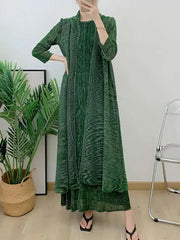 Luxury Pleats Dress & Coat Set