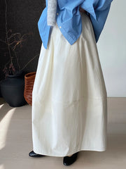 Elastic Waist Cotton Skirt - Women's Midi