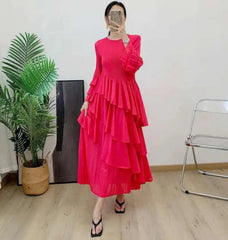 Elegant Ruffled Pleated Dress