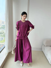 Plissé Beaded 2-Piece Trouser Set