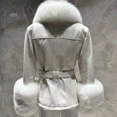 Women's Luxe Leather Winter Jacket with Fox Fur Collar