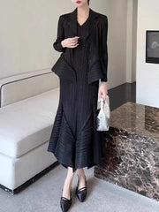 Japanese Luxe Asymmetrical Pleated Skirt Suit