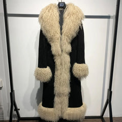 Genuine Shearling Suede Fur Long Coat