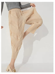 Luxury Geometric Pleated Cropped Pull-On Trousers