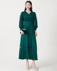 Luxury Fitted-Waist Plissé Dress