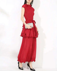 Pleated Sleeveless Ruffle Dress