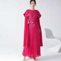 Maxi Pleated Skirt & Dolman Sleeve Top