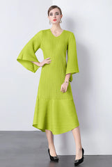 Elegant Pleats Bell Sleeve Dress