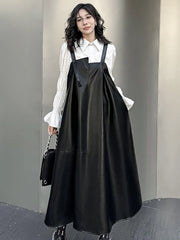 HEYFANCYSTYLE Black Oversized Faux Leather Dress