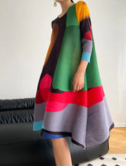 Geometric Plissé Colorblock Dress