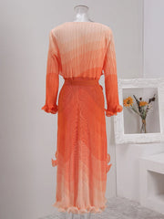 Ombre Pleated Ruffle Long Dress