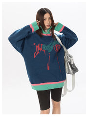 Graffiti Inspired Zippered Turtleneck Sweater