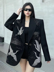 Oversized Blazer with Crane Rhinestones