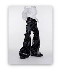 Men's Luxe Black Shiny Vegan Leather Flared Pants