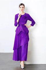 Elegant Plisse Blouse & Skirt Set