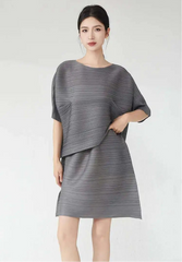 Plisse Relaxed Fit Blouse & Skirt