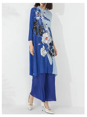 Floral Japanese Pleated Blouse & Pull-On Trousers