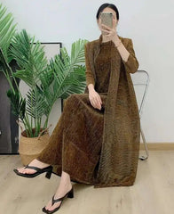 Luxury Pleats Dress & Coat Set