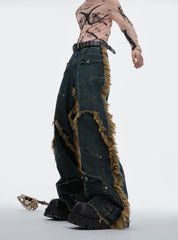 Men's Distressed Denim Baggy Cargo Jeans