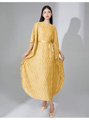 Truly Pleated Batwing Sleeve Couture Dress