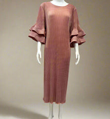 Luxury Pleats Ruffle Sleeves Maxi Dress