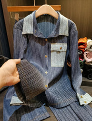 Luxury Denim Pleated Set