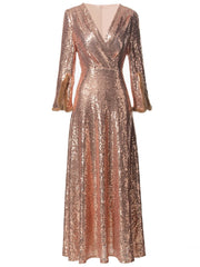 Luxe Sparkly Rose Gold Long Dress with Sleeves