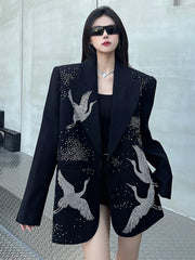 Oversized Blazer with Crane Rhinestones