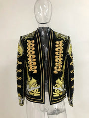 Men's Haute Couture Slim Fit Jacket with Gold Embroidery