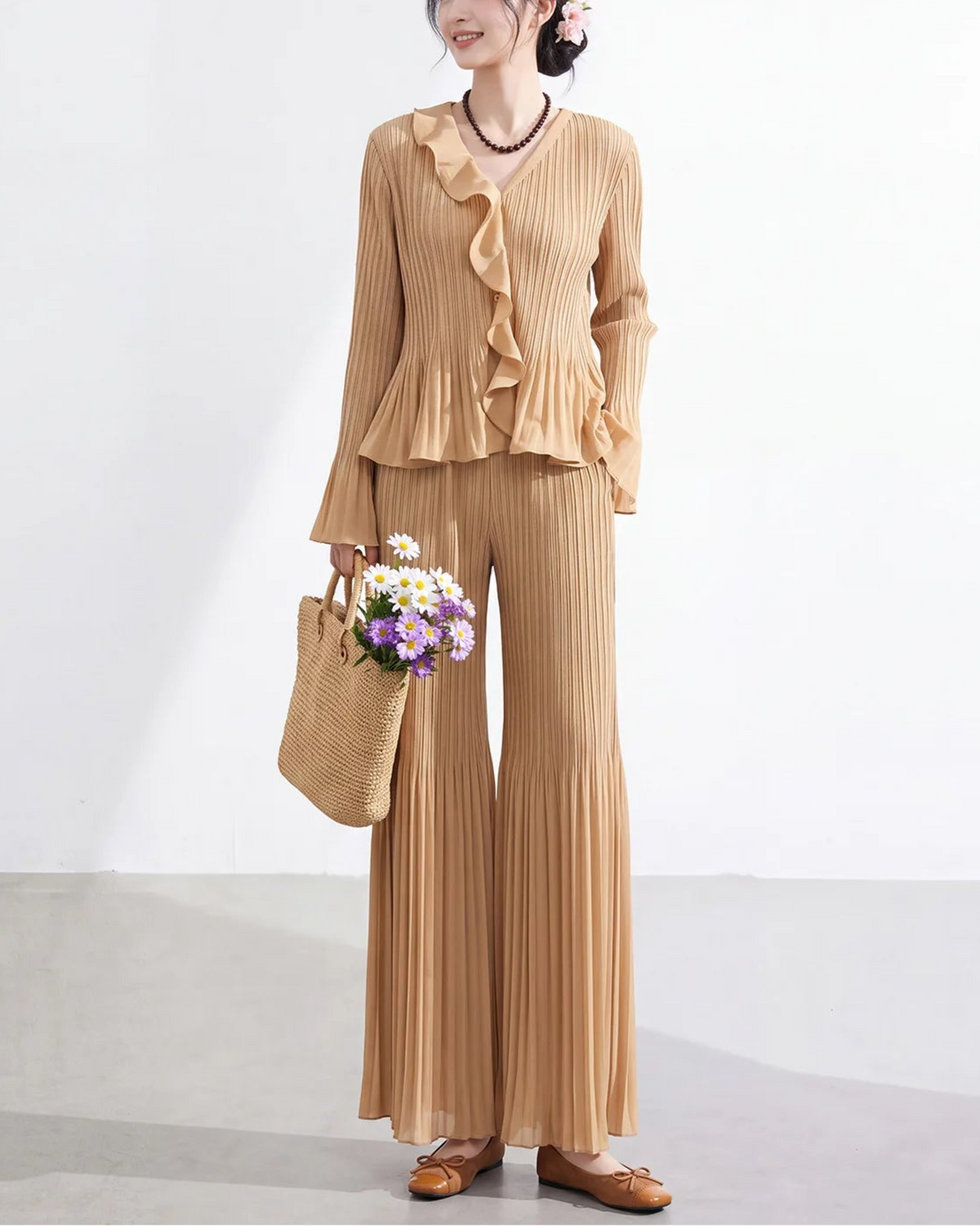 Luxury Plissé Two-Piece Pant Set
